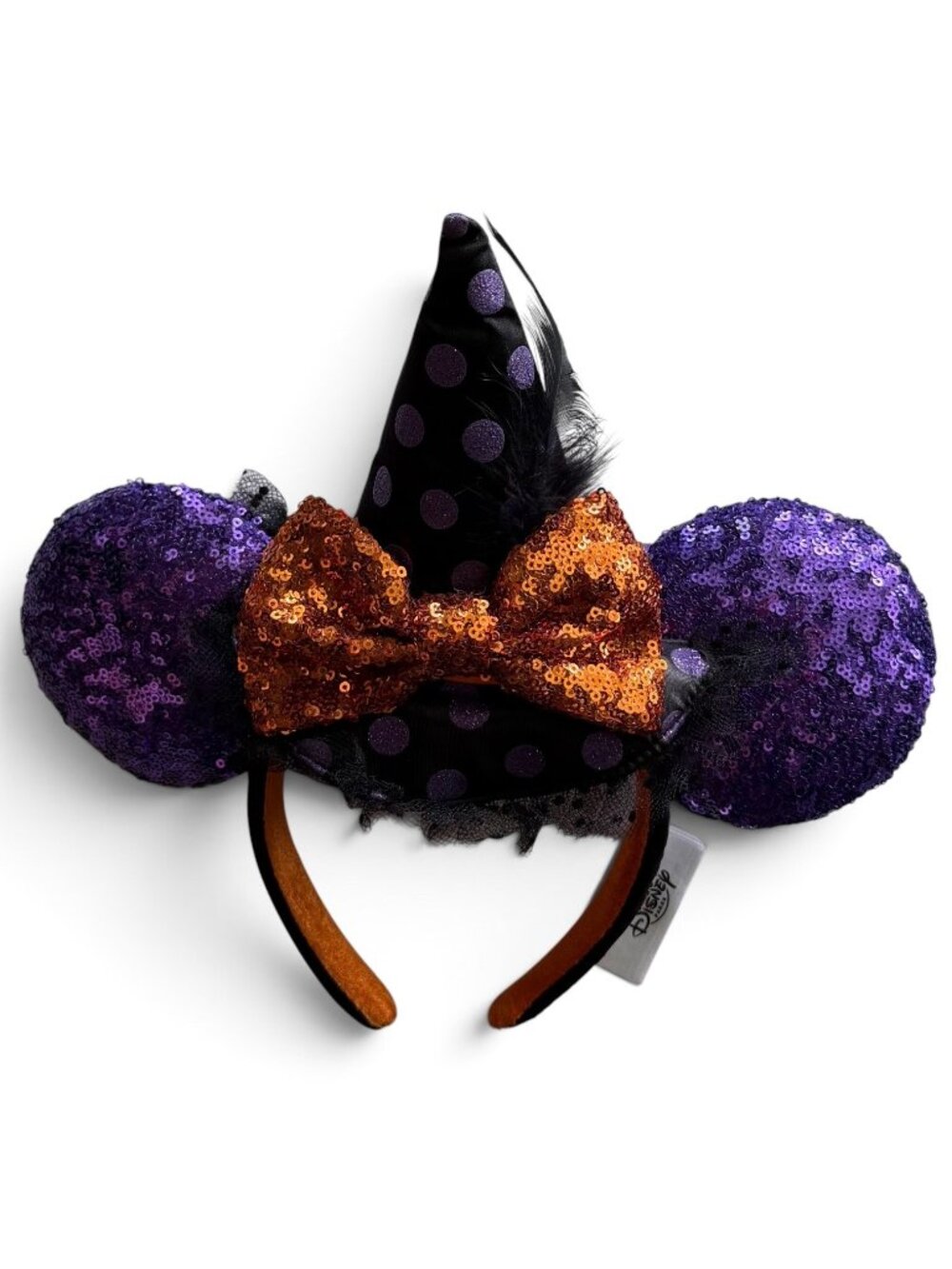 Disney Parks Minnie Mouse Witch Ears Headband Halloween Purple Orange Sequins